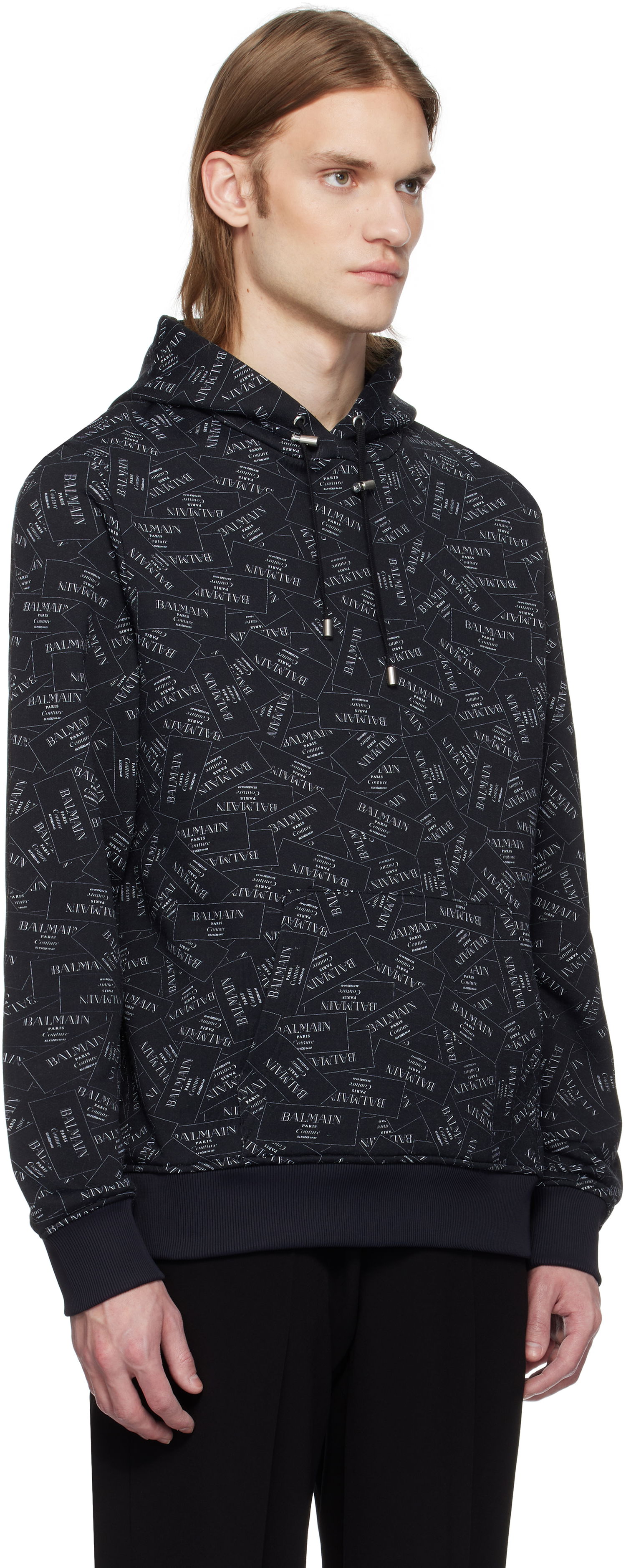 Sweatshirt Balmain Balmain All-Over Label Print Hoodie Sort | EH1JT047GE38, 1