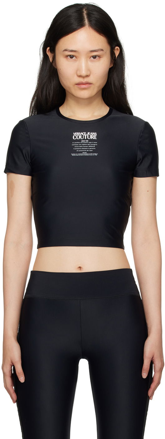 Crop top Versace Print T-Shirt Sort | E76HAH602_EJ0128