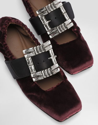 Tilbehør Dolce & Gabbana Dolce & Gabbana Velvet Ballet Flats with Jeweled Buckle Bourgogne | CB0249A65048S702, 3