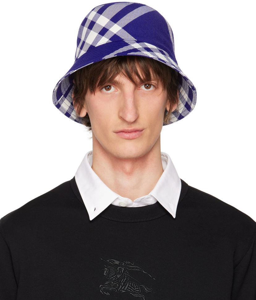 Kasket Burberry Check Bucket Hat Mørkeblå | 8079490