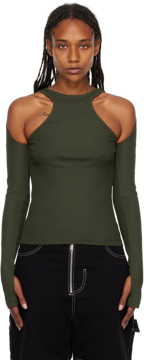 T-shirt Dion Lee Loop Cutout Long Sleeve T-Shirt Grøn | C3074F22
