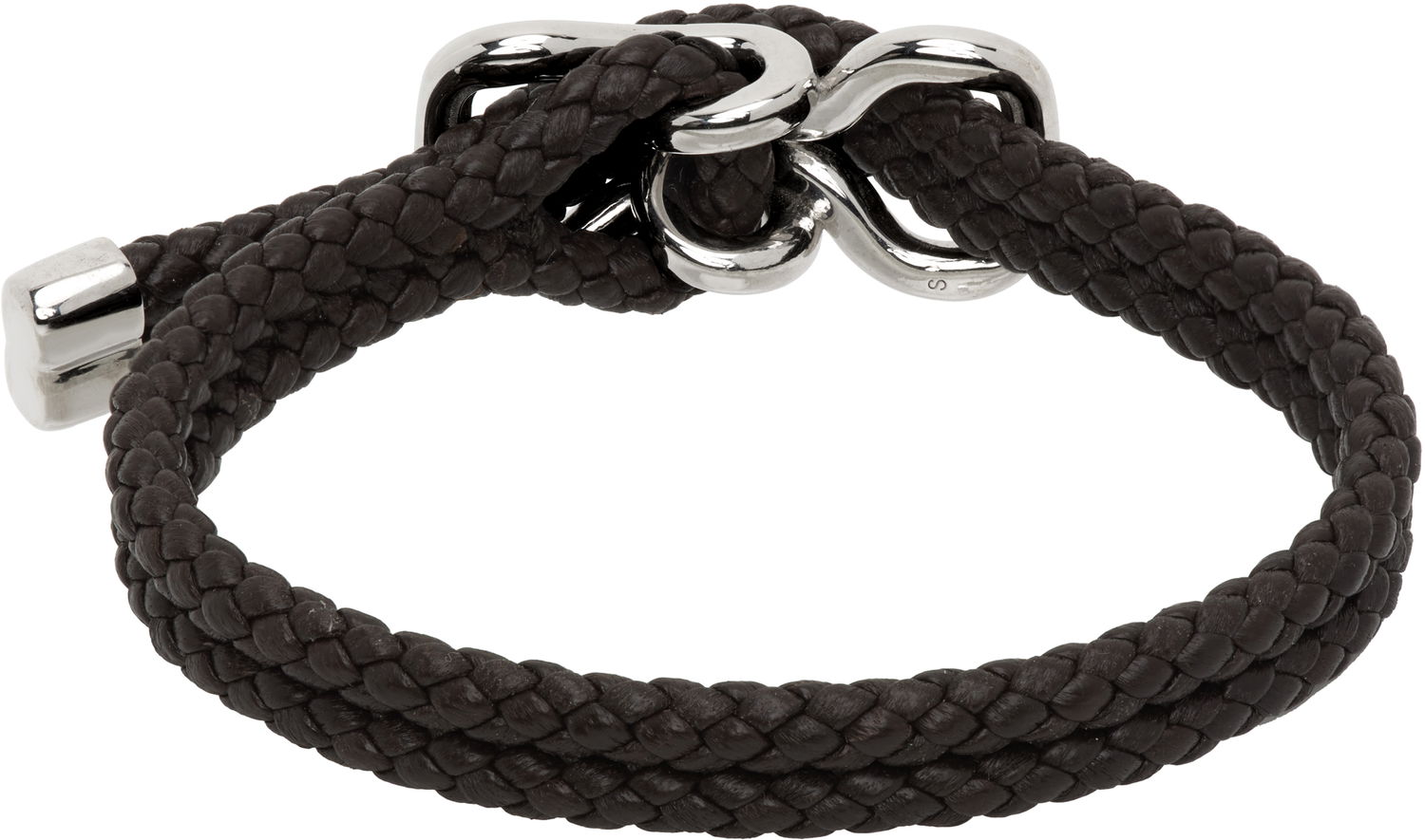 Armbånd Bottega Veneta Bottega Veneta Braided Leather Bracelet with Silver-Tone Clasp Sort | 829387V507C2113, 1