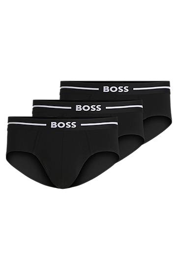Boksere BOSS Three-pack of stretch-cotton trunks with logo waistbands Sort | 50510679, 0