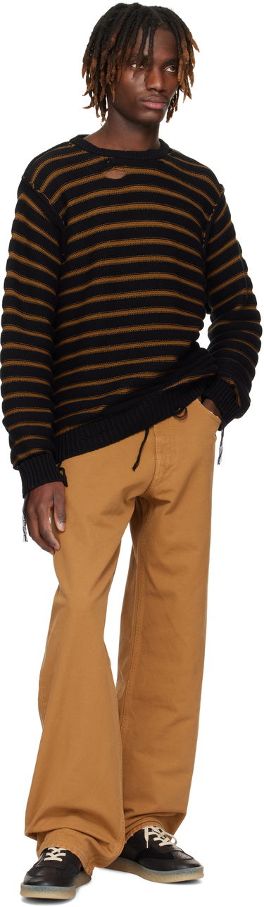 Sweater Maison Margiela MM6 Maison Margiela Striped Distressed Cotton Knit Sweater Sort | SH0HL0022 M13080, 3