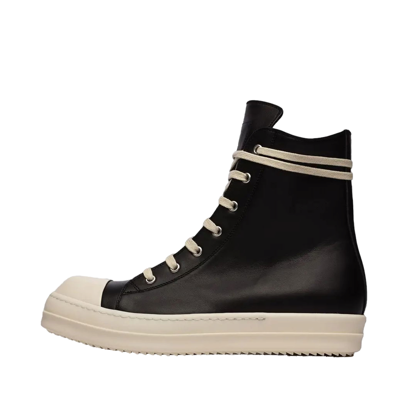 Sneakers og sko Rick Owens Leather High Top Black Cream Sort | RU01B1890/RU02B2890