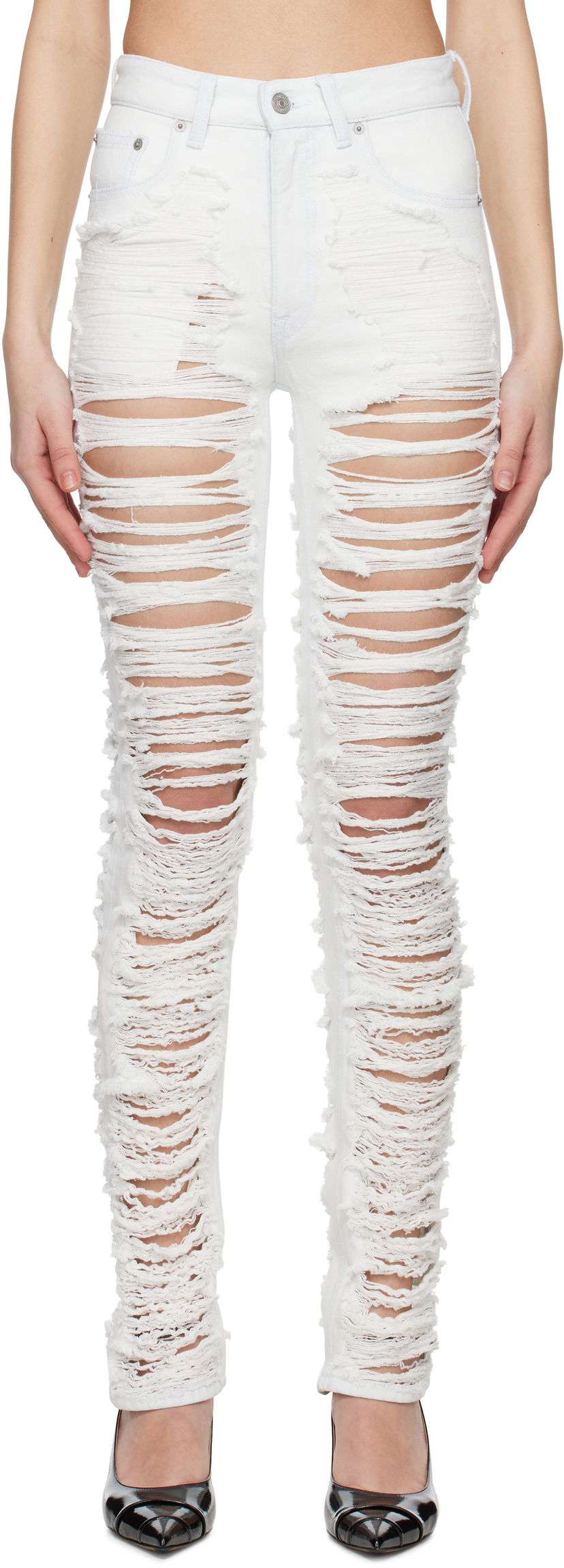 Jeans Maison Margiela MM6 Maison Margiela 5-Pocket Shredded Jeans Hvid | S62LB0185 M30018