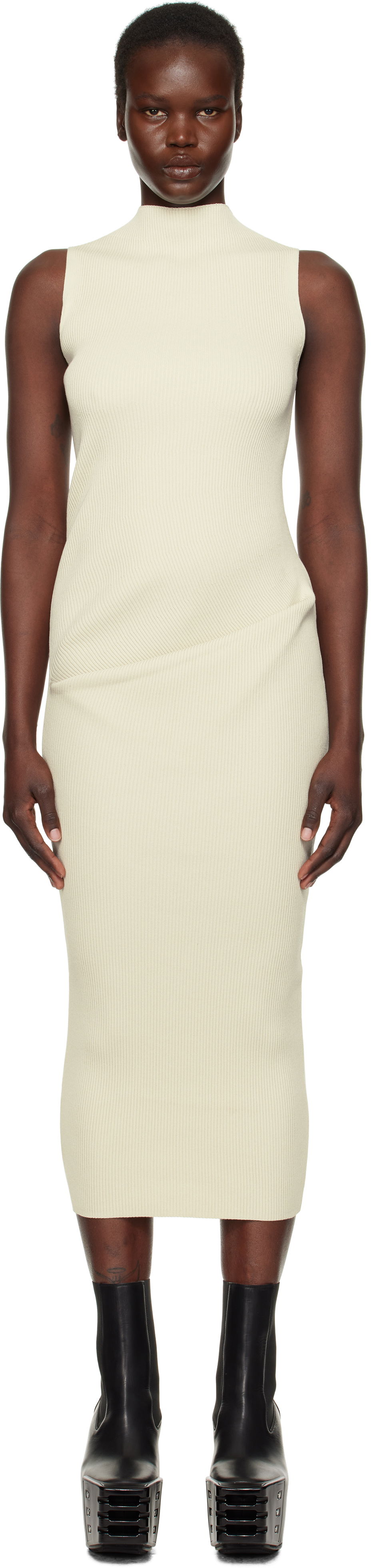 Kjole Rick Owens Rick Owens Hollywood Babel Midi Dress Beige | RP01E7638 RIBVI, 0