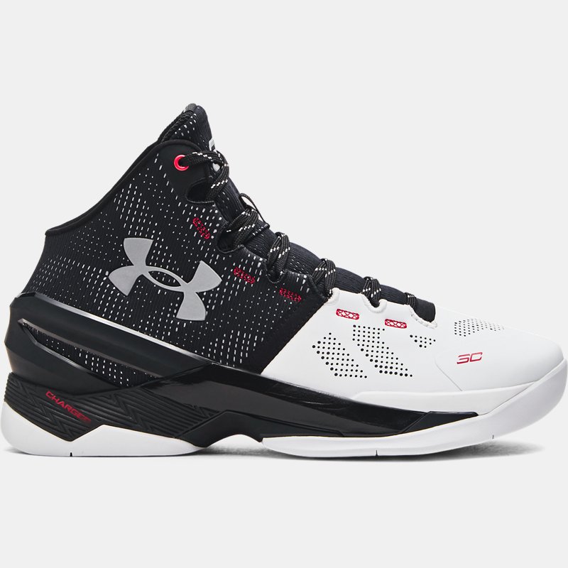 Sneakers og sko Under Armour Unisex Curry 2 Basketballschuhe Weiß / Schwarz / Metallisch Silber 40 Sort | 3027361-101, 0