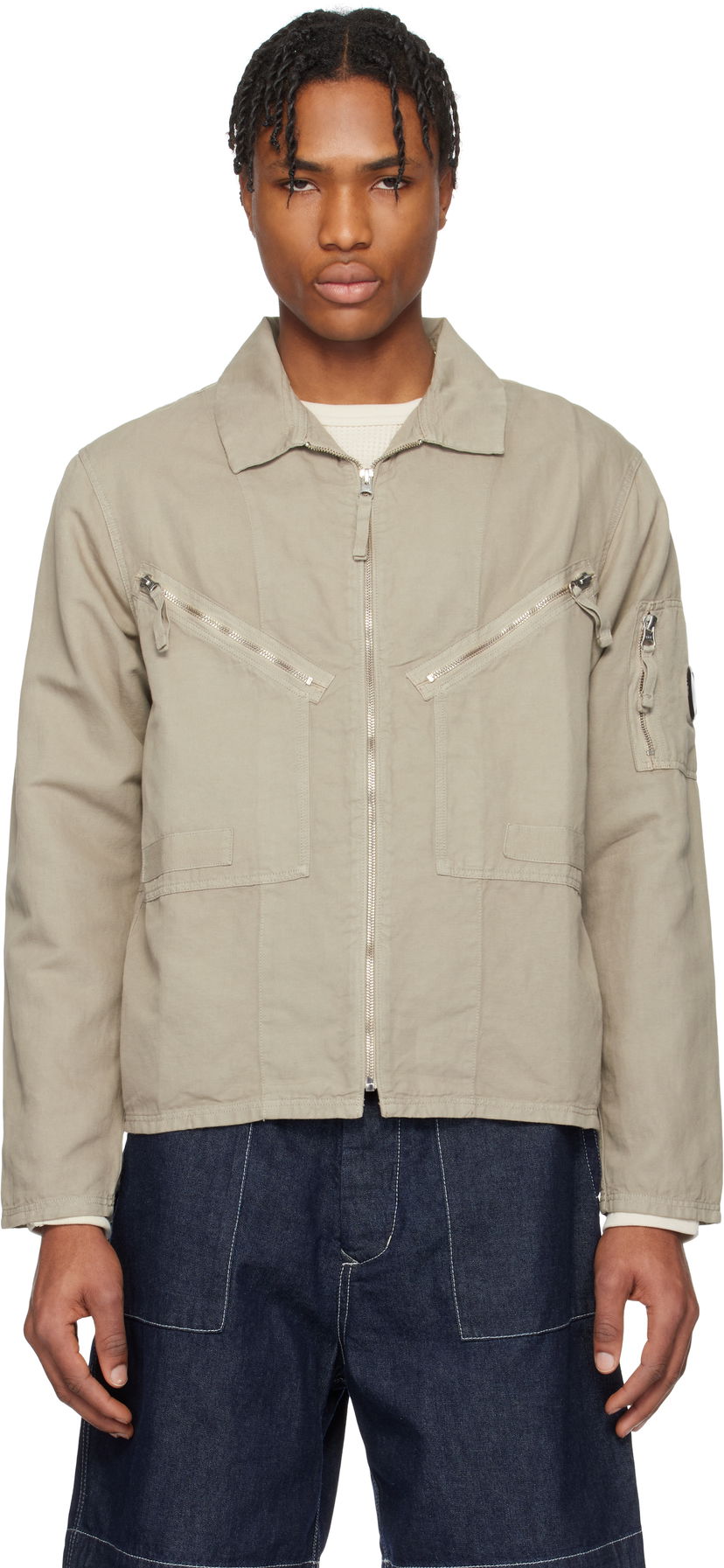 Bomberjakke C.P. Company C.P. Company Cotton Linen Zip Overshirt Beige | 18CMOS103A-006273G