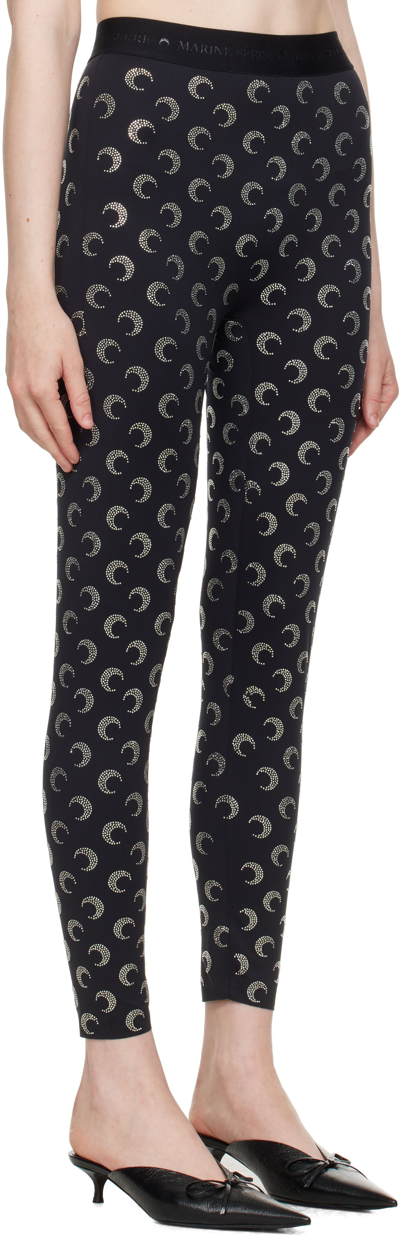 Leggings Marine Serre Marine Serre Moon Rhinestoned Jersey Leggings Sort | WPA111A CJER0002, 1