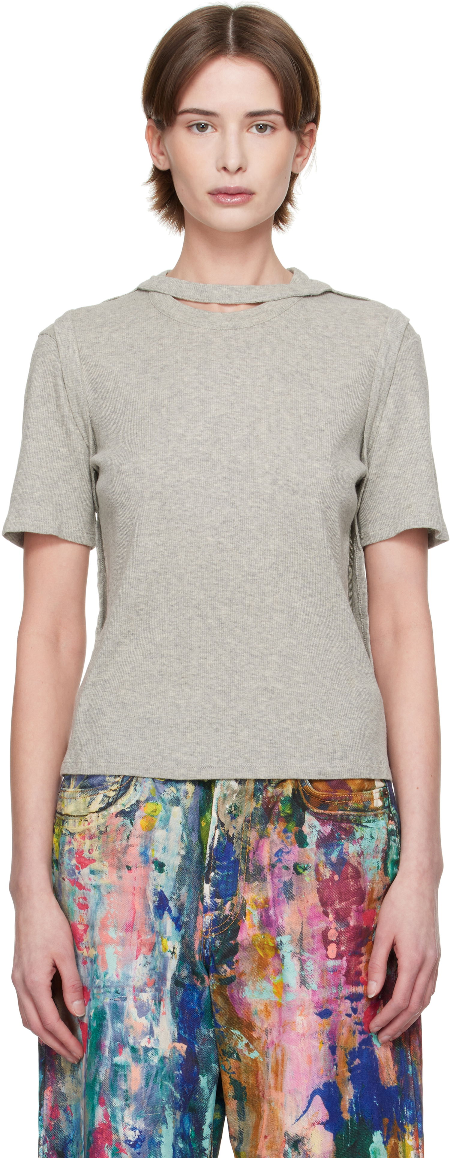 T-shirt Eckhaus Latta Eckhaus Latta Flip Ribbed T-Shirt Grå | 1204-EL-PS25-CE -, 0