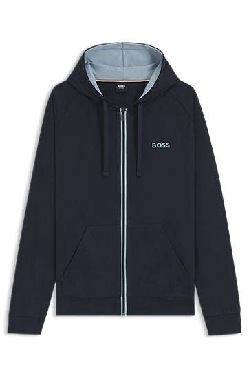 Sweatshirt BOSS BOSS Cotton-Terry Zip-Up Hoodie with Contrast Details Mørkeblå | 50545573