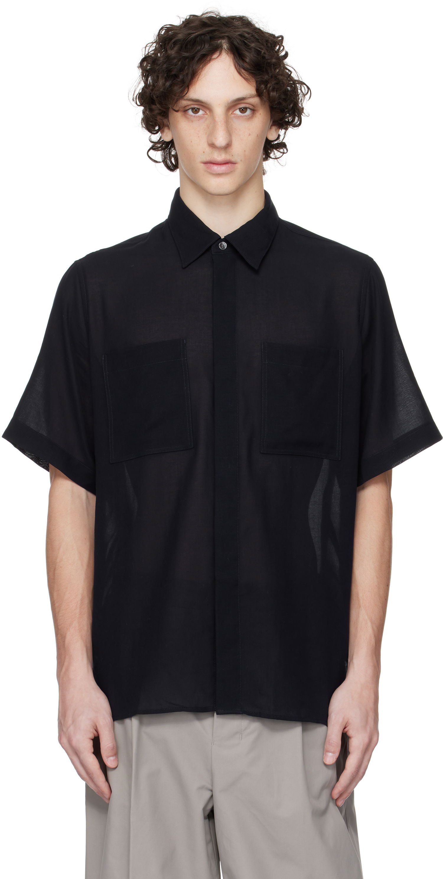 Skjorte AMI AMI Paris Short Sleeve Shirt Sort | HSH252.CO0098, 0