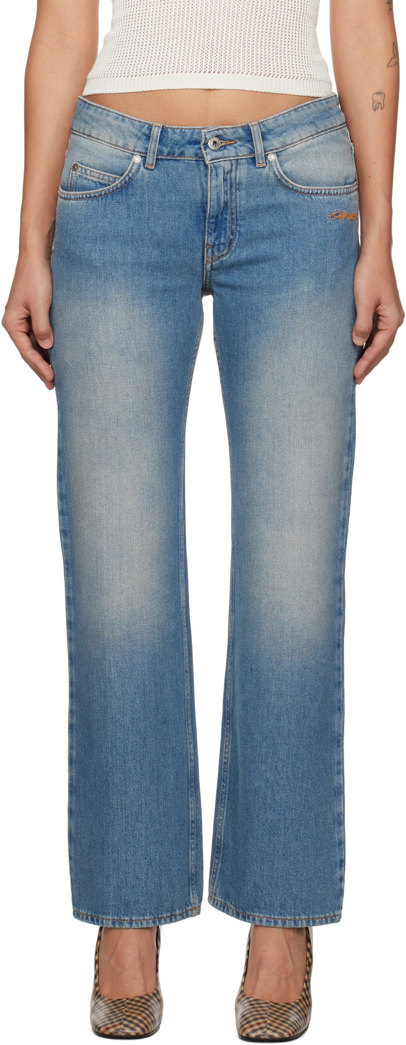 Jeans Off-White 90S Fit Bleach Jeans Blå | OWYA059F24DEN0014000