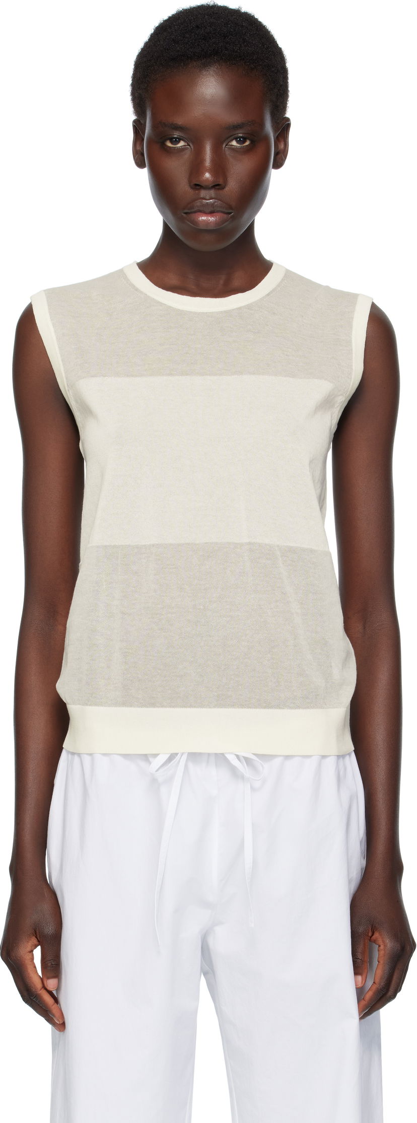 Tanktop Loulou de Saison Loulou de Saison Anita Sleeveless Striped Top Hvid | ANITA