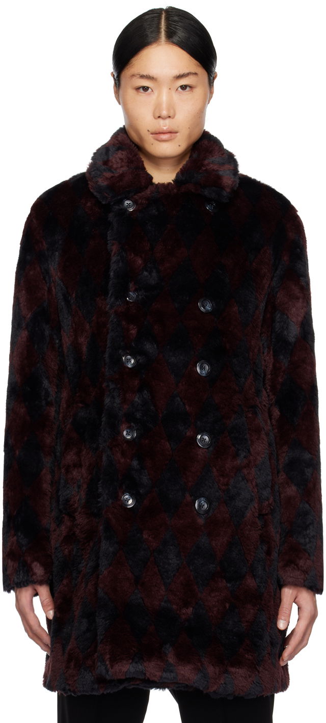 Frakker Needles Argyle Faux-Fur Peacoat Bourgogne | NS079, 0