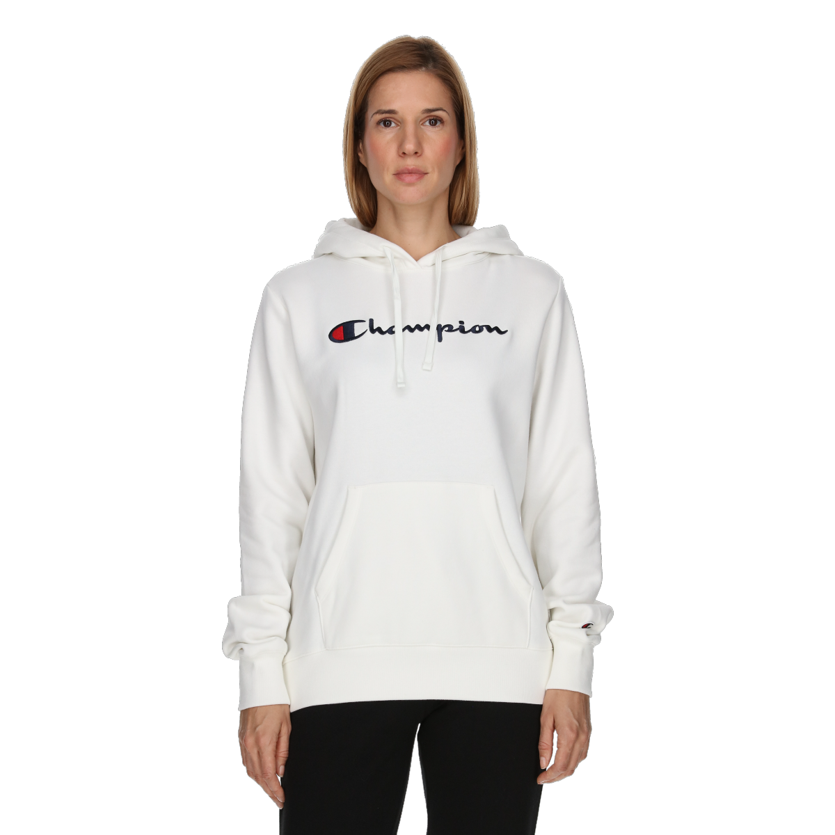 Sweatshirt Champion Pullover Hoodie with Script Logo Hvid | 117529-WW003, 0