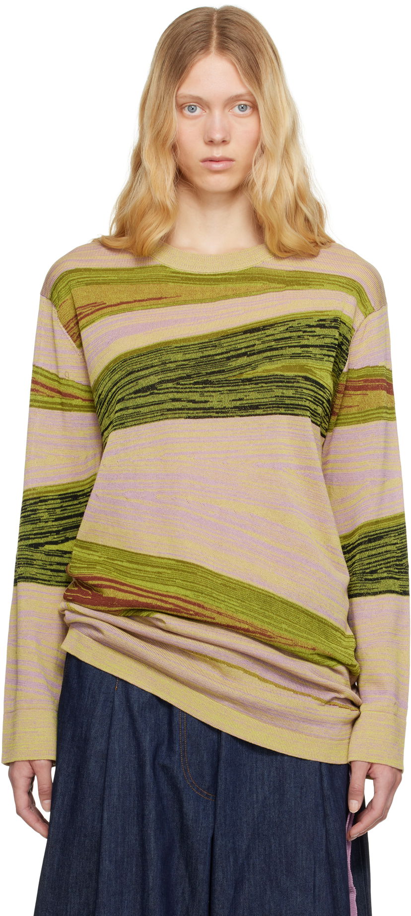 Sweater Dries Van Noten Dries Van Noten Striped Knit Sweater Grøn | 251-011248-1716