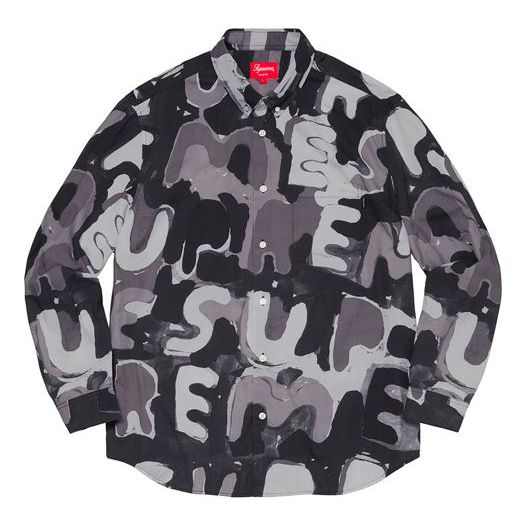 Skjorte Supreme Painted Logo Pattern Button-Up Shirt Sort | SUP-SS20-600, 0