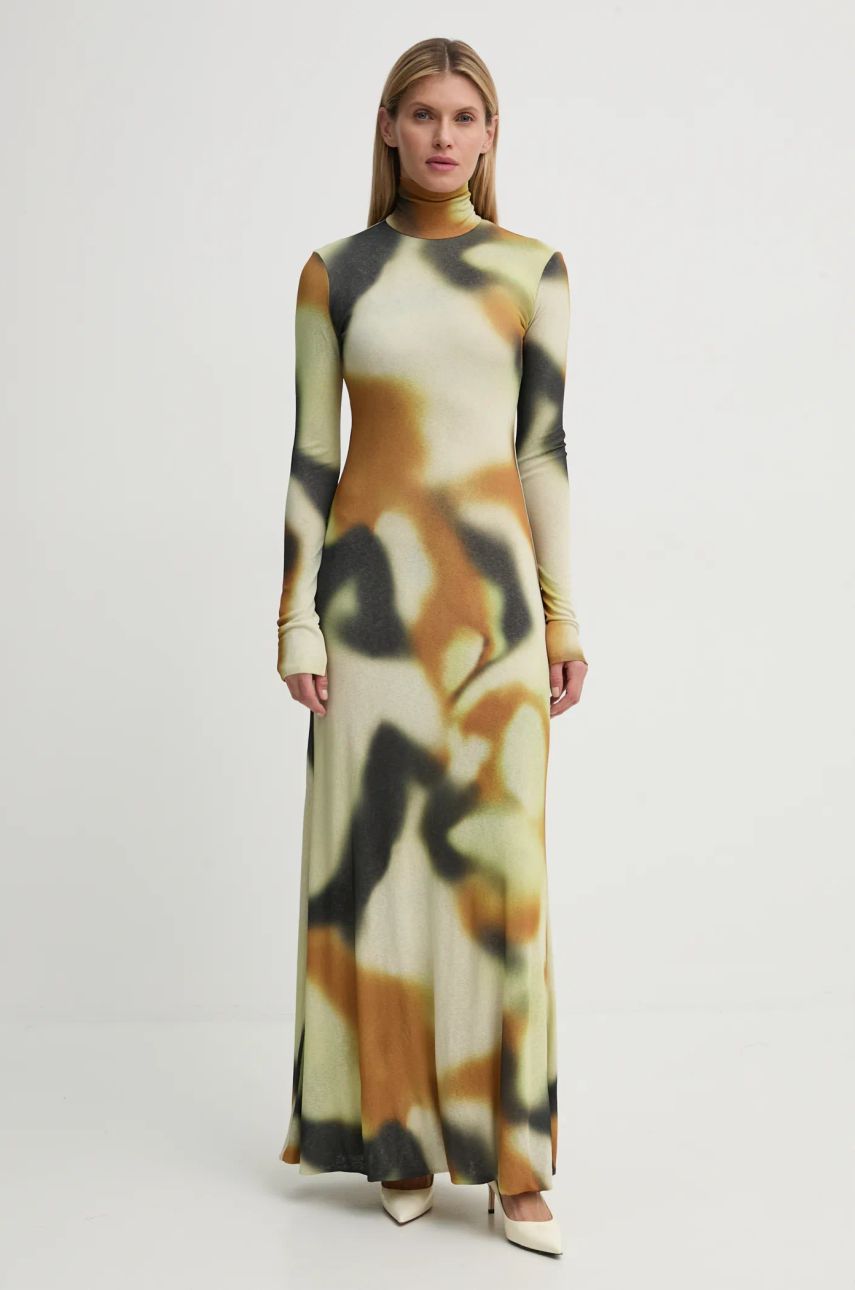 Kjole Nanushka Maxi Abstract Print Turtleneck Dress Beige | NW24FWDR32976, 0