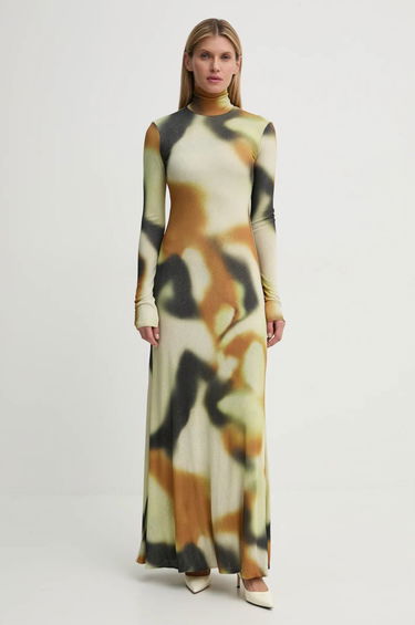 Kjole Nanushka Maxi Abstract Print Turtleneck Dress Beige | NW24FWDR32976, 0
