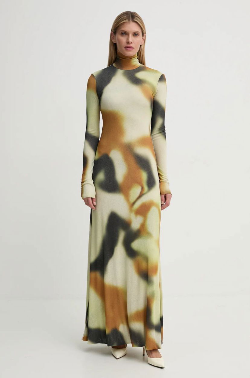 Kjole Nanushka Maxi Abstract Print Turtleneck Dress Beige | NW24FWDR32976