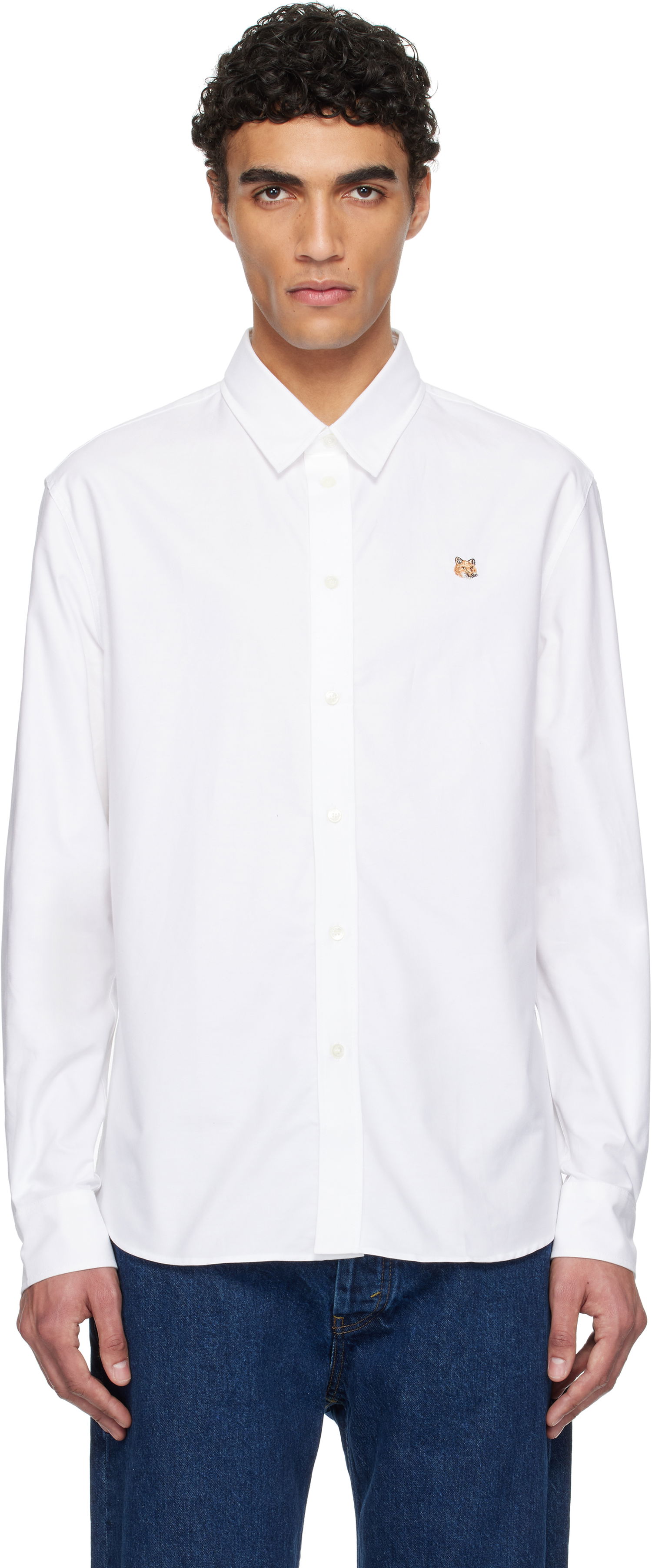 Skjorte MAISON KITSUNÉ Maison Kitsuné Casual Shirt with Fox Head Embroidery Hvid | MM00408WC5012, 0