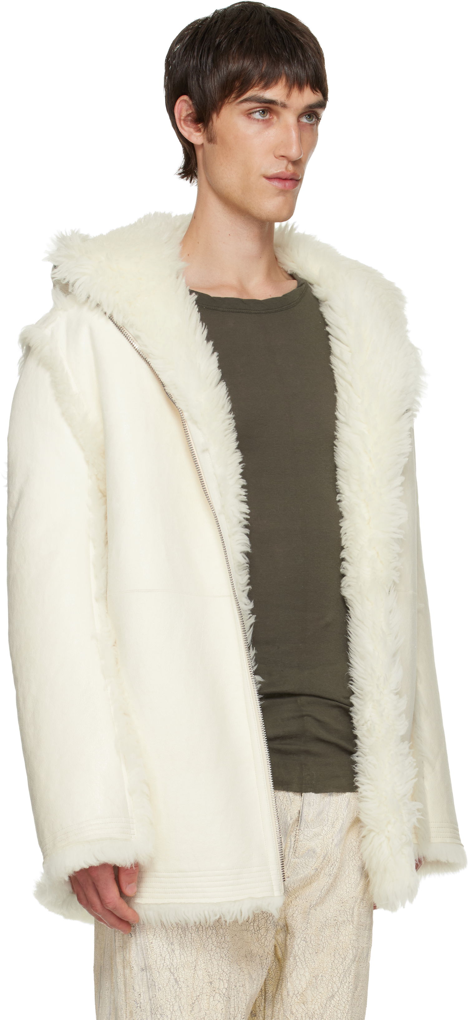 Frakker Rick Owens Mac Cropped Reversible Shearling Coat Hvid | RU02E1769 LSHAR, 1
