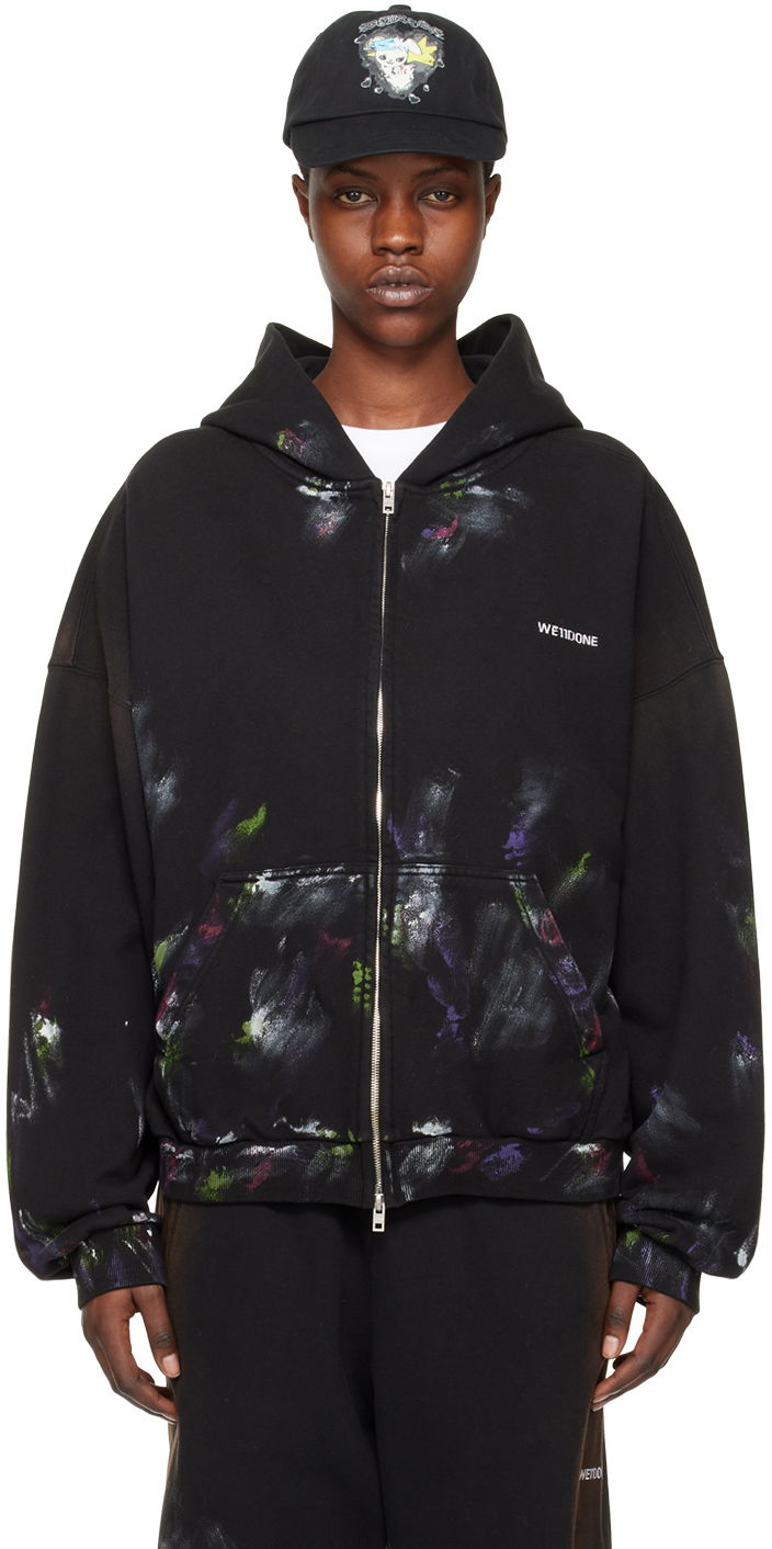 Sweatshirt We11done Painted Zip-Up Hoodie Sort | WD-TJ0-24-777-U-BK