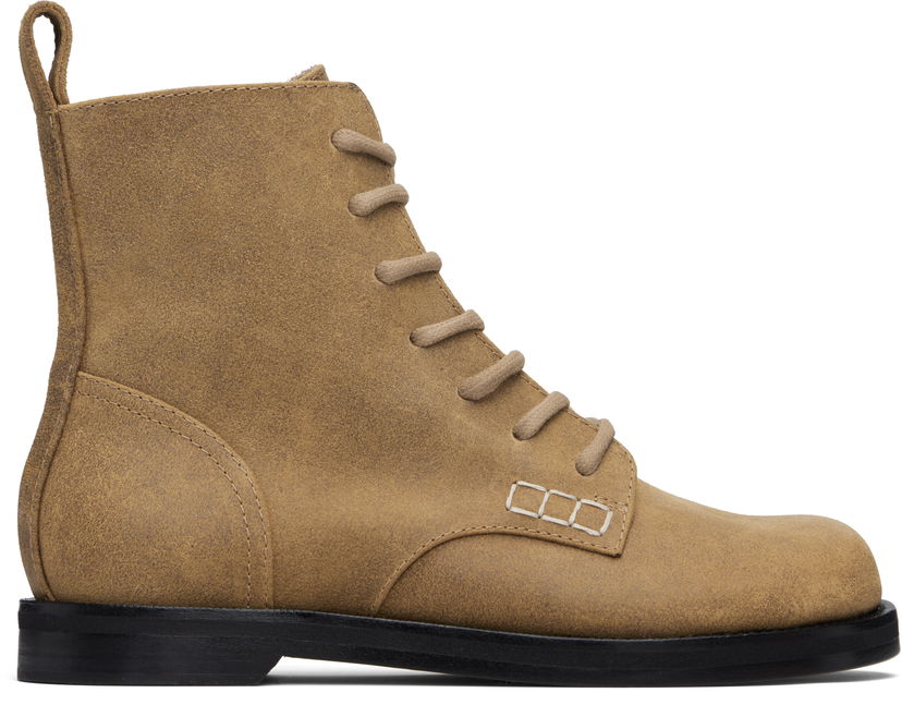 Sneakers og sko JW Anderson JW Anderson Suede Lace-Up Ankle Boots with Contrast Stitching Beige | BT0107-LA0319