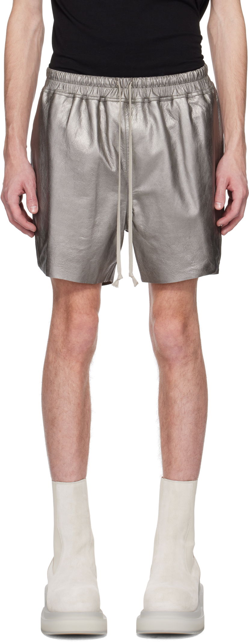 Shorts Rick Owens Rick Owens Hollywood Boxers Leather Shorts Metalisk | RR01E5306 LBAM