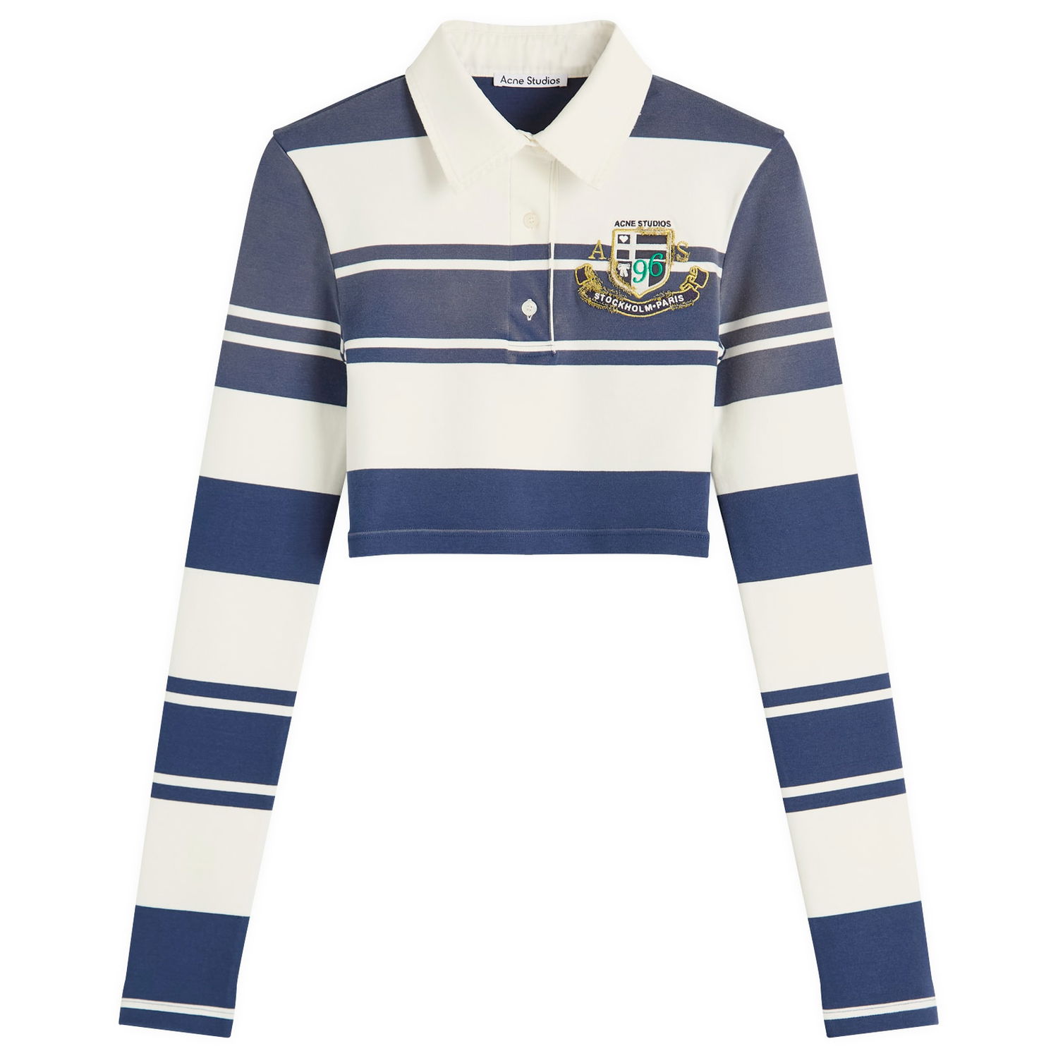Polo skjorte Acne Studios Euston Cropped Striped Polo Shirt, Size Large Blå | AL0478-BL1, 1