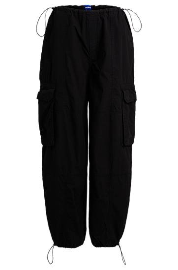 Cargo bukser BOSS Oversized Parachute Cotton Poplin Trousers Sort | 50517314