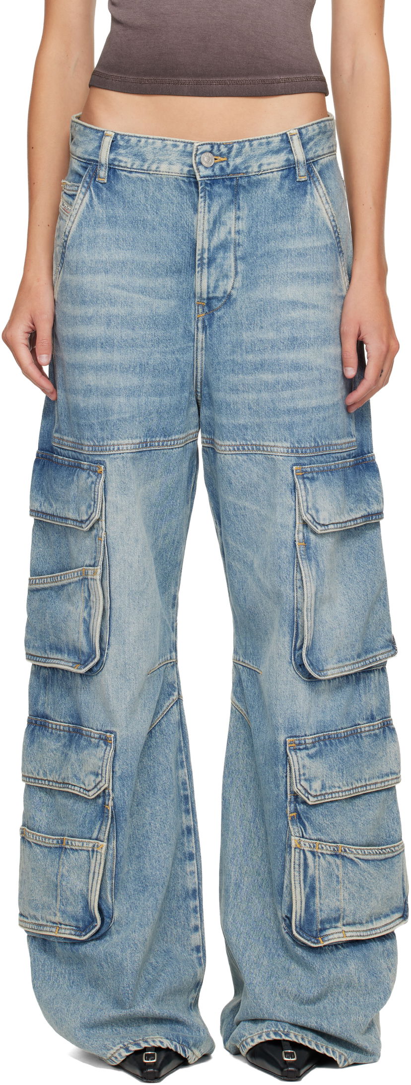 Cargo bukser Diesel Relaxed 1996 D-Sire Denim Cargo Pants Blå | A13316 0DBCX