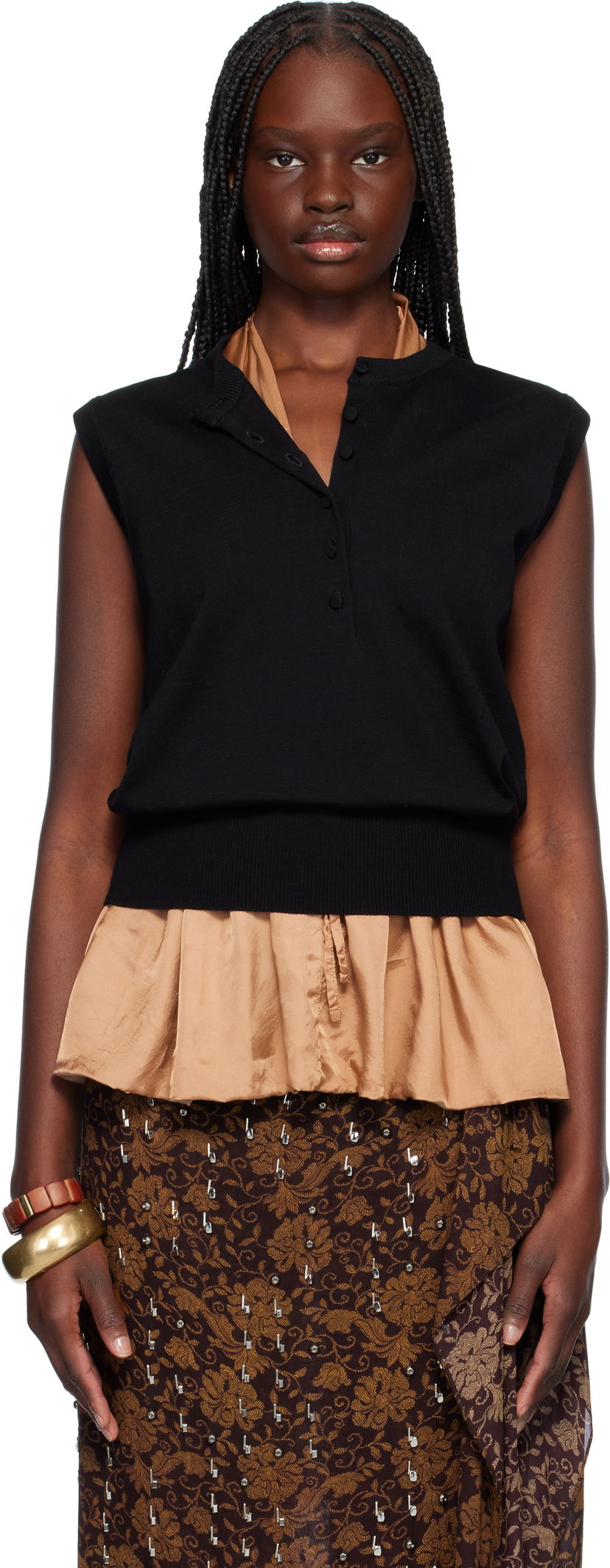 Sweater Dries Van Noten Dries Van Noten Sleeveless Peplum Sweater Sort | 251-011206-1702
