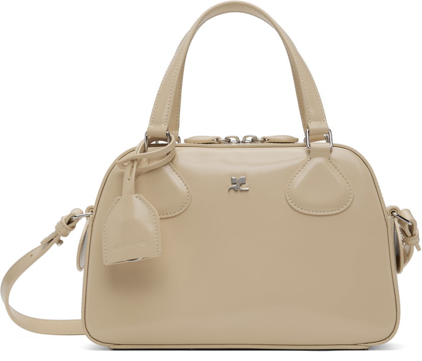 Skuldertaske Courrèges Studded Leather Bowling Bag Beige | 324GSA130CV0033
