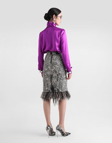 Nederdel Dolce & Gabbana Calf-length Pencil Skirt With Fur Print And Feathered Detailing Grey Grå | F4C1ITFSA71HI3VQ, 2