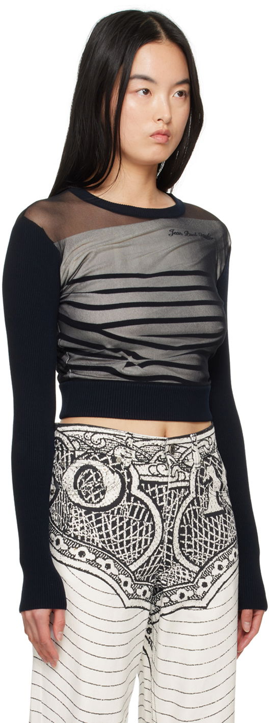 Sweater Jean Paul Gaultier Gaultier 'The Marinière' Striped Mesh Top Sort | 24/25-F-PL047B-M064-590100, 1