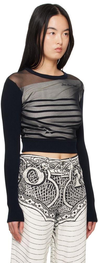 Sweater Jean Paul Gaultier Gaultier 'The Marinière' Striped Mesh Top Sort | 24/25-F-PL047B-M064-590100, 1