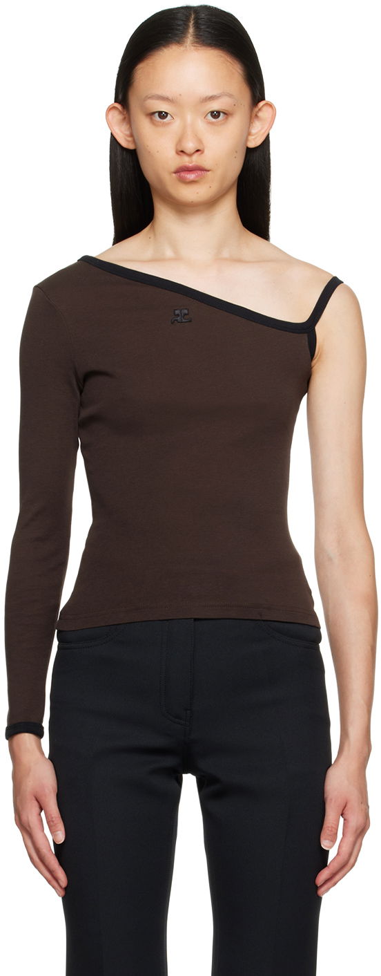 T-shirt Courrèges Single-Shoulder Slim-Fit T-Shirt Brun | 323JTO209JS0070