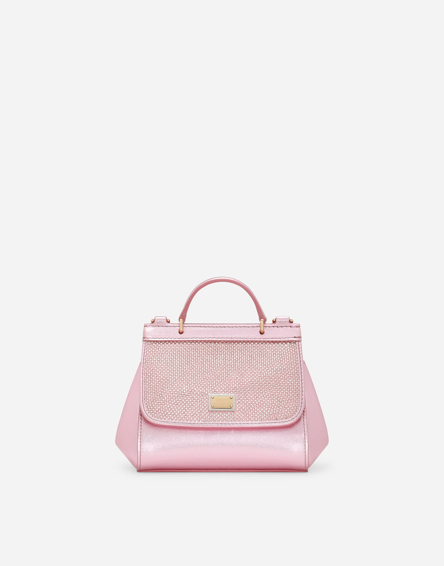 Håndtaske Dolce & Gabbana Dolce & Gabbana Sicily Crystal Embellished Calfskin Bag Lyserød | EB0003AA7468M305, 0