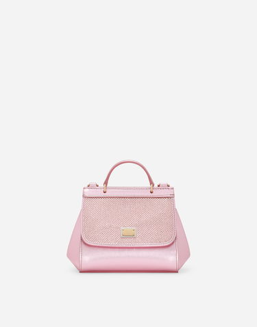 Håndtaske Dolce & Gabbana Dolce & Gabbana Sicily Crystal Embellished Calfskin Bag Lyserød | EB0003AA7468M305, 0