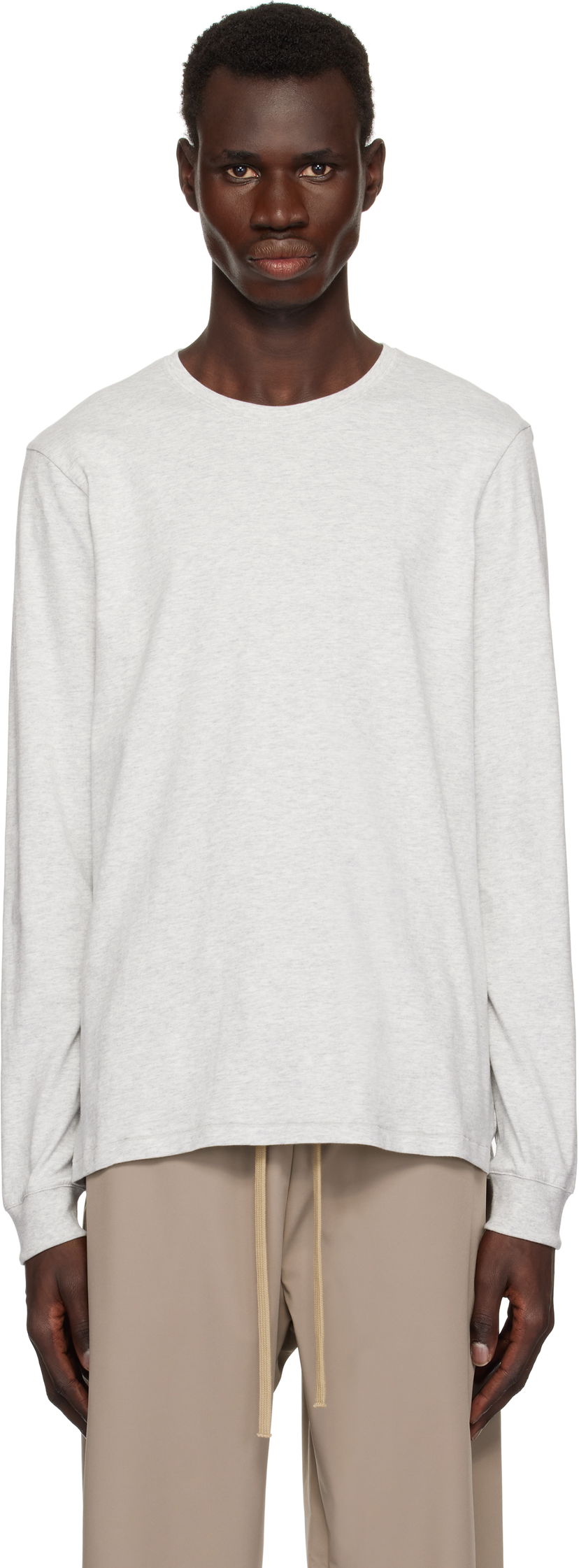 T-shirt SKIMS SKIMS Cotton Classic Long Sleeve T-Shirt Grå | LS-LST-6350M-LIGHT HEATHER GREY