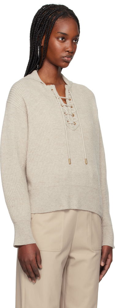 Sweater Max Mara Max Mara Eccelso Lace-Up Ribbed Knit Hoodie Mørkeblå | 2511361161600, 4