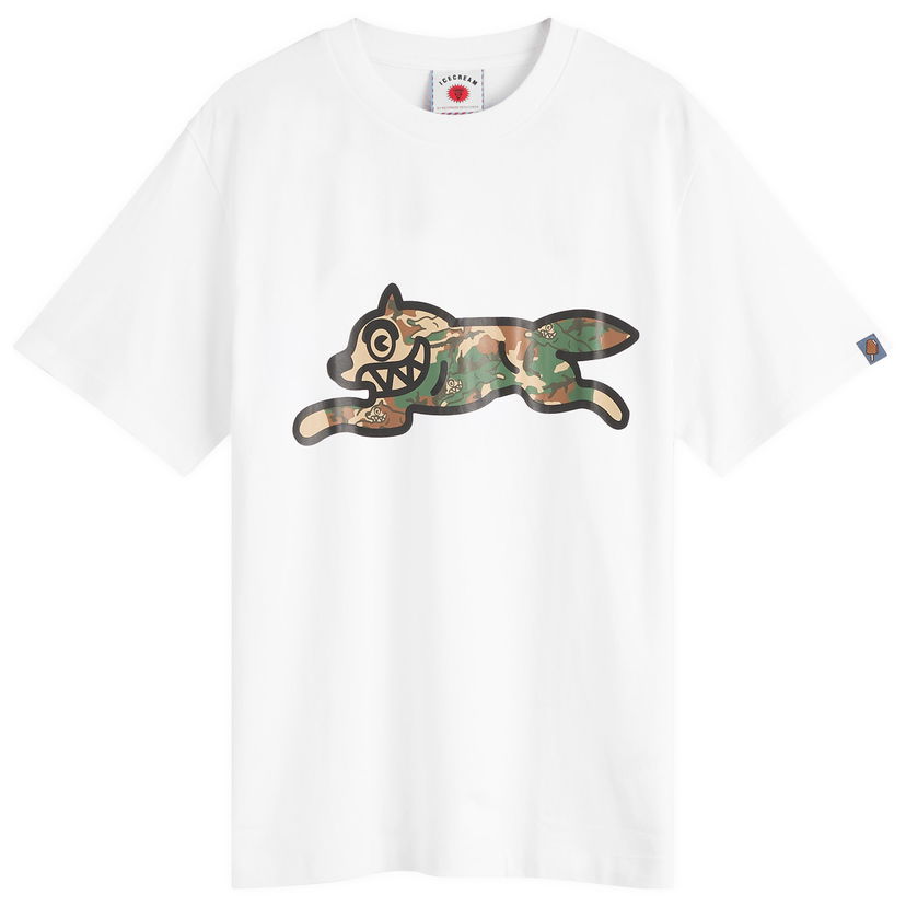 T-shirt BBC IceCream Woodland Camo Running Dog Graphic Tee, Size Large Hvid | IC25380-WHT