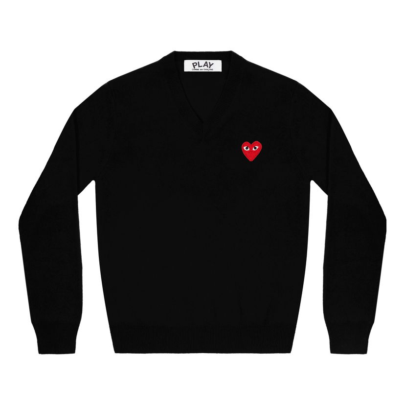 Sweater Comme des Garçons PLAY Heart Emblem V-Neck Pullover Sort | AZ-N002-051-1