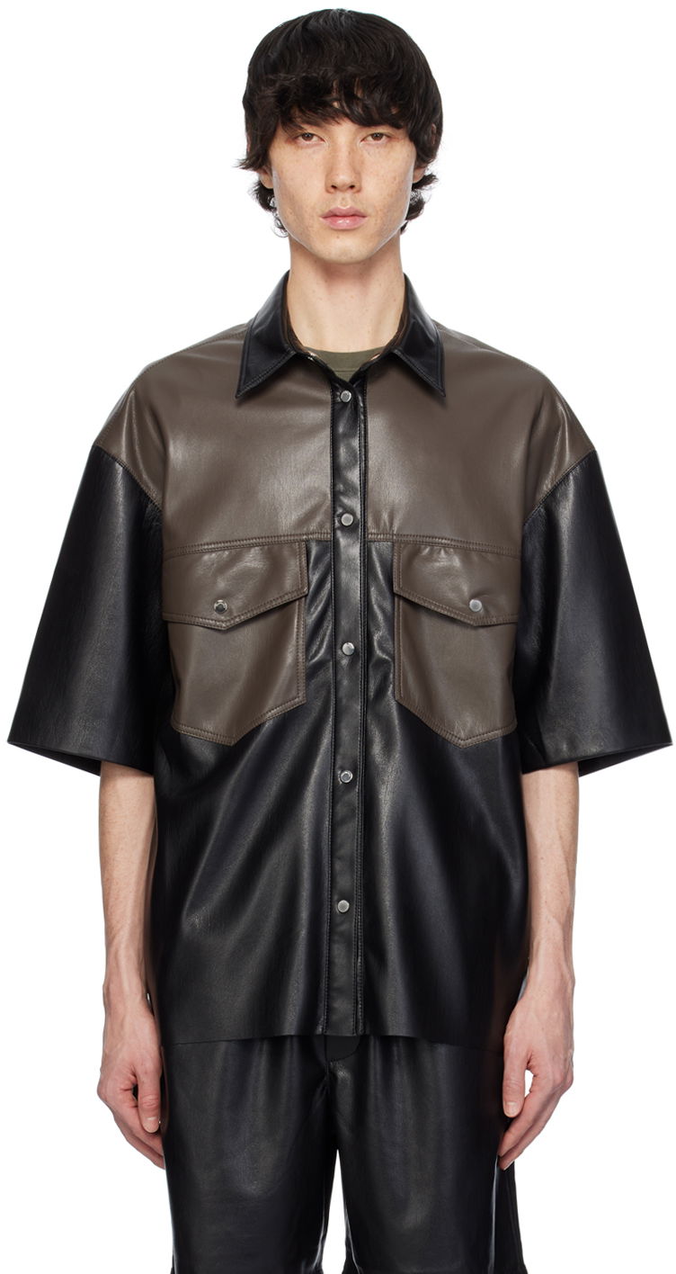 Skjorte Nanushka Mance Vegan Leather Shirt Sort | NM24RSSH01578