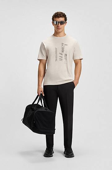 T-shirt BOSS BOSS Relaxed-Fit Cotton Jersey T-Shirt with City Graphic Print Beige | 50552184, 1