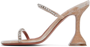 Tilbehør Amina Muaddi Amina Muaddi Gilda Crystal-Embellished Velvet Heeled Sandals Beige | GILDA SLIPPER VELVET, 2
