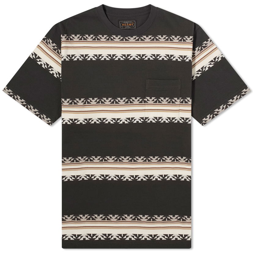 T-shirt BEAMS Jacquard Stripe Pocket Tee Sort | 3804-0069-156-17